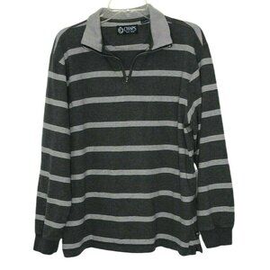 2/$30 Chaps Pullover Sweater Mens XL Gray Stripe 1/4 Zipper Long Sleeves Shirt L